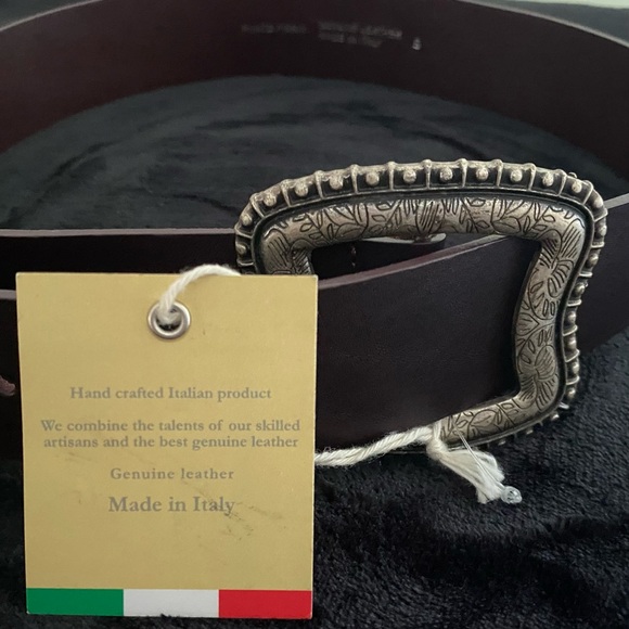 Leather Made in Italy dark brown belt silvertone buckle | Punto Fibbia | S - Picture 7 of 8